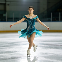 Robe de patinage artistique bleu sarcelle avec strass et maille, manches longues, pour enfants et adultes, idéale pour les compétitions sur glace et les spectacles.