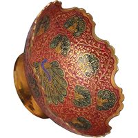 Parijat Handwerk Designer Keukengerei Veelkleurige Messing Vogelprint Ronde Decoratieve Droge Fruitschaal Handgemaakte Snijbakjes
