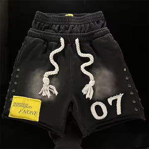 Oem Casual Sport Shorts 100% Cotton Men's Gym Drawstring Shorts Print Logo Knitted Drawstring Closure Shorts for Men - Product Image 2