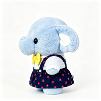Peluche d'éléphant moelleuse avec chemise blanche douce, nœud papillon jaune assorti et jupe bleu foncé – Adorable peluche d'éléphant en peluche