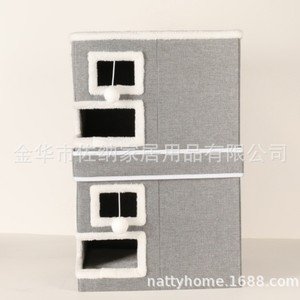 Casa para gatos Nattyhome 40x40x61cm 2 niveles, tela gris oscuro, rascador para gatos - Product Image 5