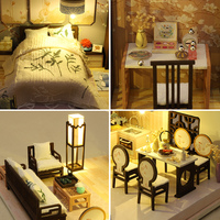 Kit de casa de muñecas en miniatura DIY al por mayor, kit de casa en miniatura, apartamento tipo loft chino, sujetalibros, mini adorno de escritorio