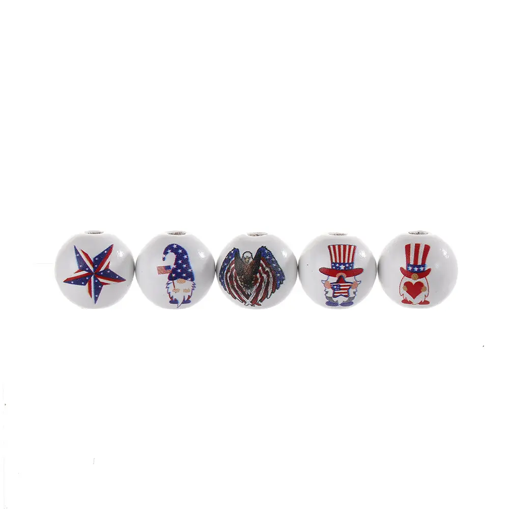 Unabhängigkeitstagsdruck Blumenperle 16 mm amerikanische Flaggendruck perforierte runde Perlen DIY-Perlen