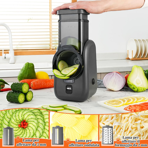 多機能回転式チーズグレーター、大口径シュート、自動野菜チョッパー・スライサー、6種類の刃付き - Product Image 2