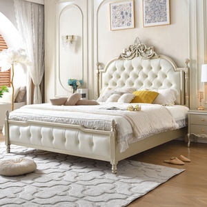 <span class=keywords><strong>Letto</strong></span> Matrimoniale di Lusso in Legno Massello Stile Americano Moderno <span class=keywords><strong>con</strong></span> Intagli Raffinati Finitura Rovere Chiaro per Camera da Principessa - Product Image 1