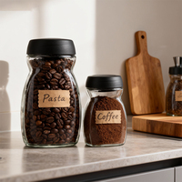 Frasco de Vidrio Transparente para Café de 50g 100g 200g al por Mayor, Tapa de Plástico Negra, Envase Clásico Vacío para Café Instantáneo, para Galletas y Azúcar