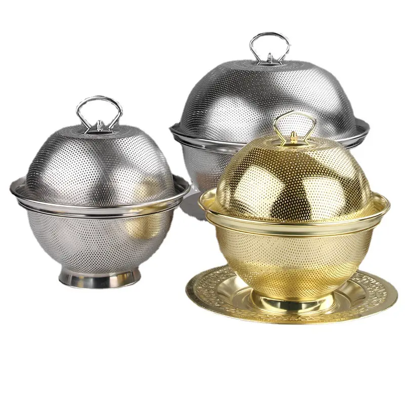 Stainless Steel Round Mesh Colanders With Lid And Plate Fruit Candy Bowl With Lid