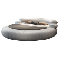 Lit plateforme king size de luxe nordique, collection de meubles de chambre d'hôtel moderne, lit rond rembourré en cuir