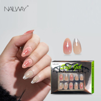 Design de mode brillant français Gel ongles conseils faux ongles argent étoile impression 24 pièces acrylique doux presse sur les ongles