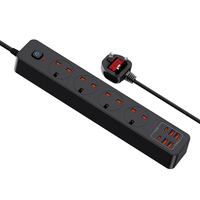 Multiprise UK avec protection contre les surtensions, 4 prises, 4+2 ports USB, câble de 2 m, indice de protection IP22, 13A