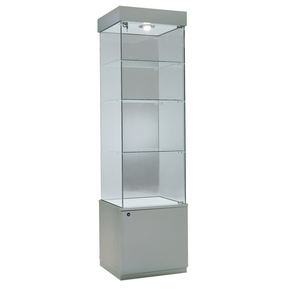 ตู้โชว์โมเดิร์น 53x46x188 ซม. สีเทาอ่อน กระจกนิรภัย 3 ชั้น บานประตูล็อคได้ ไฟฮาโลเจนด้านบน แผงโชว์ - Product Image 1