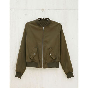 High Street hommes femmes décontracté Bomber veste col montant manches bouffantes lâche fermeture éclair solide motif tissé sergé vêtement teint - Product Image 1