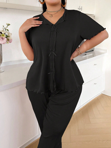 Biancheria da notte da donna grassa all'ingrosso nuova <span class=keywords><strong>moda</strong></span> con fiocco e colori a contrasto pigiami Set pigiami di san <span class=keywords><strong>valentino</strong></span> taglie forti - Product Image 2