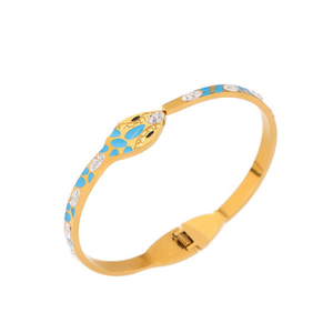 Bracciale in Acciaio Inossidabile con Design a Gocce d'Olio, Bangle alla Moda Tono Oro con Intarsio Blu - Product Image 1
