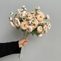 O-X1009 Grosir 7 Tangkai Bunga Ranunculus Sutra Camellia Putih Oranye Mawar Kecil Buatan untuk Dekorasi Rumah dan Pernikahan