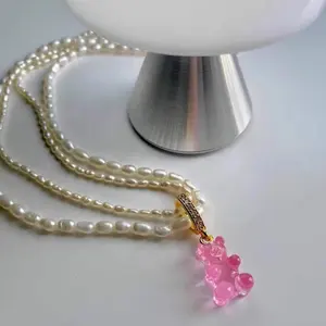 Уникальное красочное Золотое медное ожерелье с милым медведем на заказ, модные ювелирные изделия для девочек
