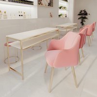 Ensemble de table de manucure simple et double, poste de travail de salon de manucure avec chaise, cadre doré, OEM ODM, solution complète