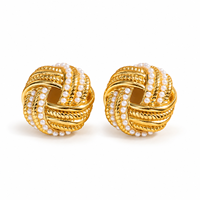 Boucles d'oreilles pendantes en acier inoxydable plaqué or avec perles pour femmes, minimum 6 pièces