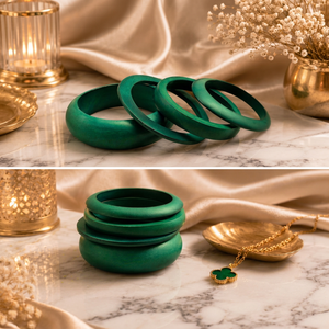 Ensemble de bracelets en bois vert mat vintage, bracelets géométriques ronds pour femmes - Product Image 4