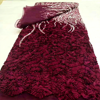 Tissu en mousseline 3D avec fleurs, tissu de mode, broderie de tube à perles à bulles résistantes, robe de mariée, robe de soirée, tissu de broderie
