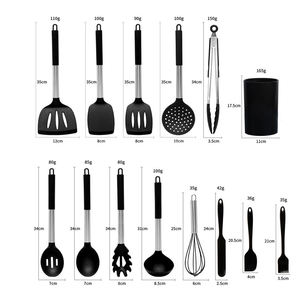 14 أداة طهي مقاومة للحرارة أسود غير لاصق طقم أواني مطبخ سيليكون قابلة لإعادة الاستخدام - Product Image 2