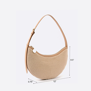 <b>Faux</b> <b>Fur</b> Crescent Shoulder Handbag with Gold-Tone Zipper for Women Casual Travel and Daily Use - Product Image 2