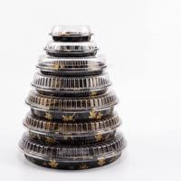 Boîte à sushi ronde jetable avec couvercle transparent anti-buée, récipient à emporter noir, plateau à sushi de qualité alimentaire avec couvercle en dôme 16cm-38cm