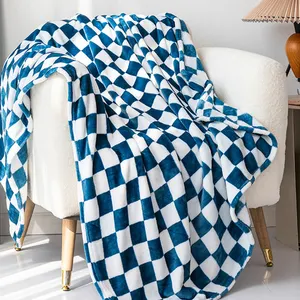 Soft Warm Microfiber Flannel Fleece Luxury Blanket Manufacturers Weave Throw Size Checked Pattern Cozy Custom Logo Blanket