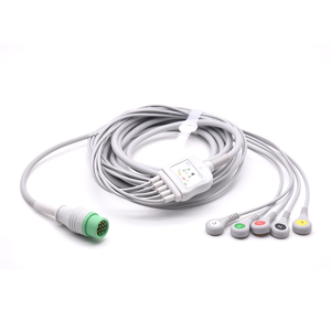 Cable Compatible con Monitores de ECG Biolight <span class=keywords><strong>Anyview</strong></span> A5 A6 Q3 Q5 Q7, 3/5 Derivaciones y Electrodo de ECG con Conector IEC - Product Image 1