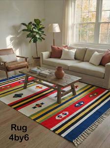 Multicolor Tribal Stripe Cotton <b>Rug</b> 4x6 Handmade Carpet with Tassels <b>Boho</b> Floor Mat Living Room Decor - Product Image 1