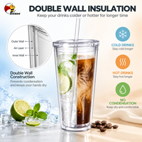 Gobelet en plastique transparent Beeman à double paroi avec couvercle à paille, 16oz 32oz, logo personnalisé, vente en gros, OEM, tasse réutilisable