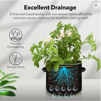 Sacs de culture pour légumes/fleurs/plantes 1/2/3/5/7/10 gallons, pots en tissu non tissé épaissi, écologiques, durables, avec aération, pour jardin