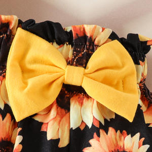 Pakaian katun lucu musim panas untuk bayi perempuan Set celana pendek dengan bunga matahari dan huruf cetak lengan pendek pakaian <span class=keywords><strong>Ha</strong></span> - Product Image 5