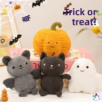 Halloween Plüsch-Schlüsselanhänger, Niedliche Fledermaus-Katze, Lächelnder Kürbis & Weißer Geist Plüsch-Anhänger, Süßes oder Saures Geschenktüten-Deko Großhandel