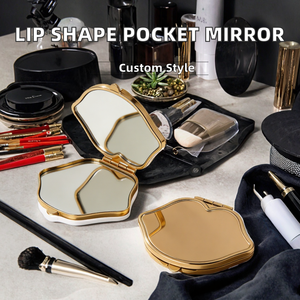 Wholesale Silver Lip Shape Metal <b>Compact</b> Double-sided Folding Portable Pocket Cosmetic <b>Mirror</b> 2x Personalized Feature - Product Image 2