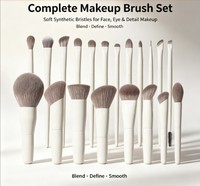 DailyQueen Set Kuas Makeup Mewah 19 Buah Warna Putih Berbahan Kayu, Bulu Sintetis Ultra-Lembut, Kuas Kipas, Rias Wajah Lengkap, Rias Mata, Custom