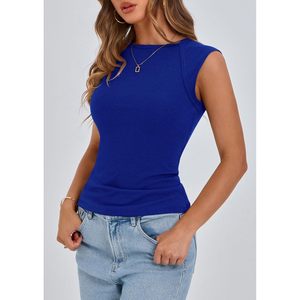 Women's Ribbed Tank <b>Top</b> Cap Sleeve Slim Fit Knit Basic Casual Tee Breathable Spandex Polyester Summer Wear - Product Image 5