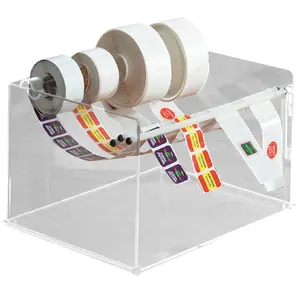 Kotak Label rol plastik akrilik bening kualitas tinggi Dispenser Multi-Roll Organizer stiker plastik