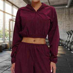 Haut de yoga respirant à manches longues et fermeture éclair pour femme, coupe ample, couleur unie - Product Image 3