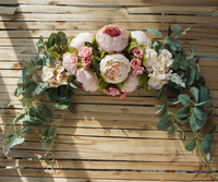 Pernikahan pedesaan bunga lengkung sutra karangan bunga buatan Swag bunga dengan daun hijau mawar peony bunga matahari Dekorasi Rumah