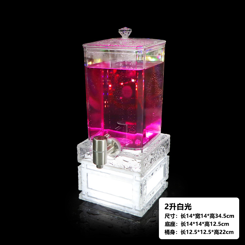 Base transparente con diseño de piedra, luz blanca, barril de vino de 2 litros.