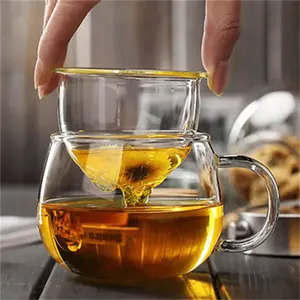 Heat Resistant 350ml Transparent Borosilicate Glass Milk Mug Tea Cup Flower Tea Pot Infuser Teapot With Strainer Lid And Handle