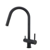 Robinet de cuisine extractible 4 voies de qualité commerciale, noir mat, en acier inoxydable, avec double poignée et filtre à eau