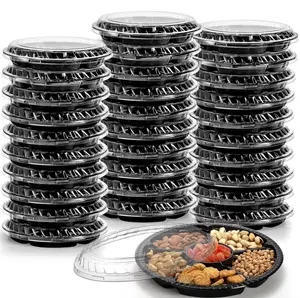 Mixed Fruit Cut Take Out Disposable Round Tray with Lid Plastic Salad Tray with Lid for Cut Fruits & Vegetables Platter