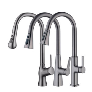 ก๊อกน้ำอ่างล้างจานคุณภาพสูง น้ำร้อน-น้ำเย็น หมุนได้ 360 องศา สีเทาเข้ม พร้อมหัวฉีดแบบดึงออกได้ - Product Image 1