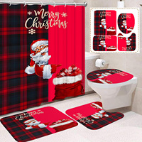 Rideau de Douche en Polyester Imprimé Personnalisé Résistant à la Décoloration, Motif Bonhomme de Neige, Sapin de Noël, Père Noël, Imperméable, OEM ODM