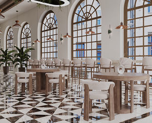 Ensemble de meubles de restaurant, café, bar, chaises et table en bois massif moderne, pour restauration rapide, bar carré, café - Product Image 4