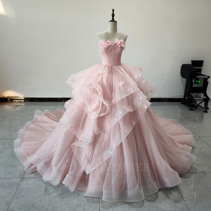 ชุดเดรสออกงาน Quinceanera สีชมพูอ่อนหรูหรา รุ่น Spjy003 ผ้าซาติน แต่งดอกไม้ 3 มิติ ระบายผ้าทูลล์ทรงบอลกาวน์เจ้าหญิง - Product Image 2