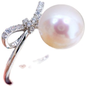 S925 Silver DIY Jewelry Accessory Empty Ring <b>Holder</b> with 7-9mm Round Beads 1959 <b>Bow</b> Design for Loose Pearls - Product Image 5