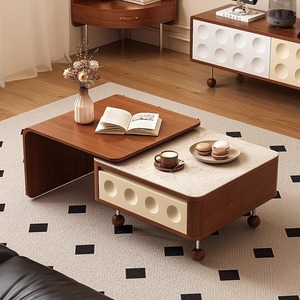 French Vintage Style Extendable Coffee <b>Table</b> Wood Top Multi Functional Square <b>Sofa</b> <b>Side</b> <b>Table</b> Small Apartment Use - Product Image 4